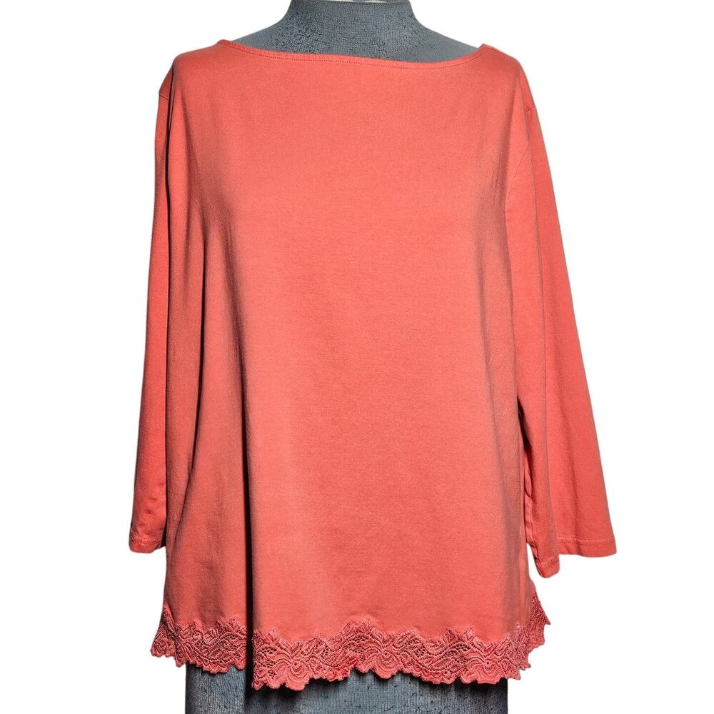Orange Cotton Blend Lace Accent Hem Tee Size XL